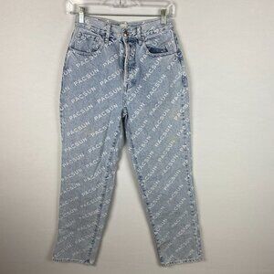 Pacsun Jeans Womens Lightwash Button Fly All Over Logo Words Dad Jeans Unique 26